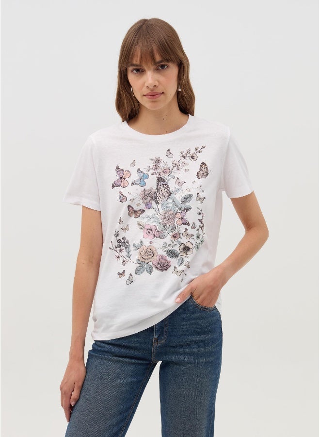 Ovs T-shirt with butterflies and flowers print - Image 1