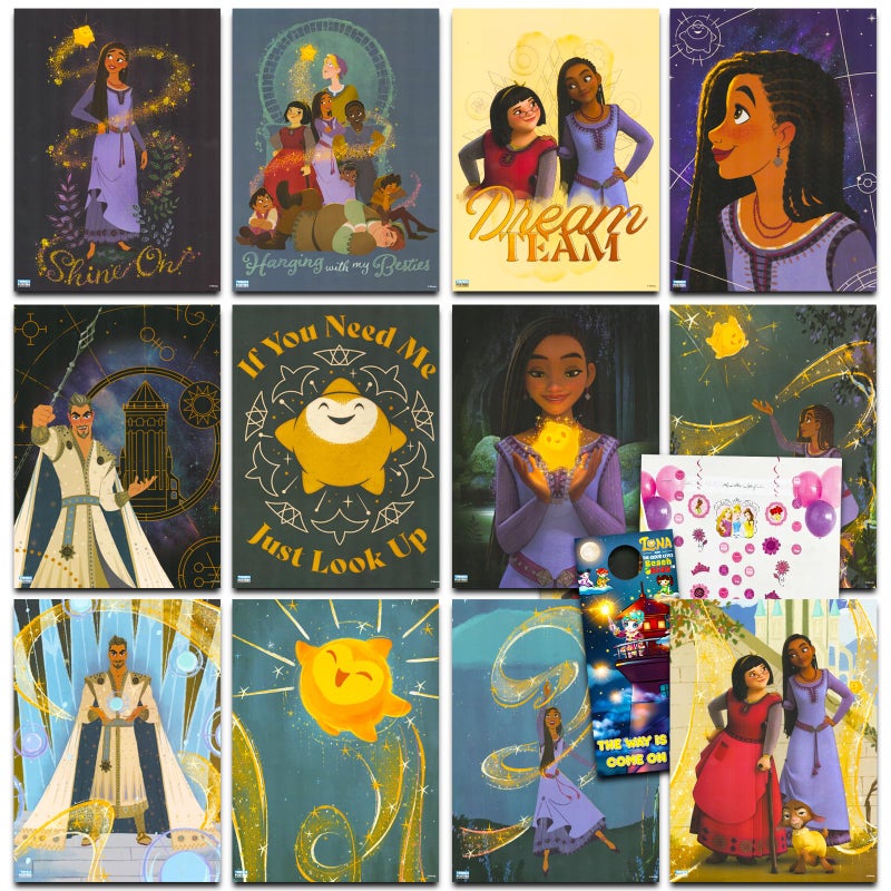 ديزني Disney Wish Poster Book for Kids - Bundle تشمل 12 ملصقات Disney Wish للبنات ديزني ديزني وأكثر | ديكني ديكني أمنيات غرفة الفتيات - Image 1