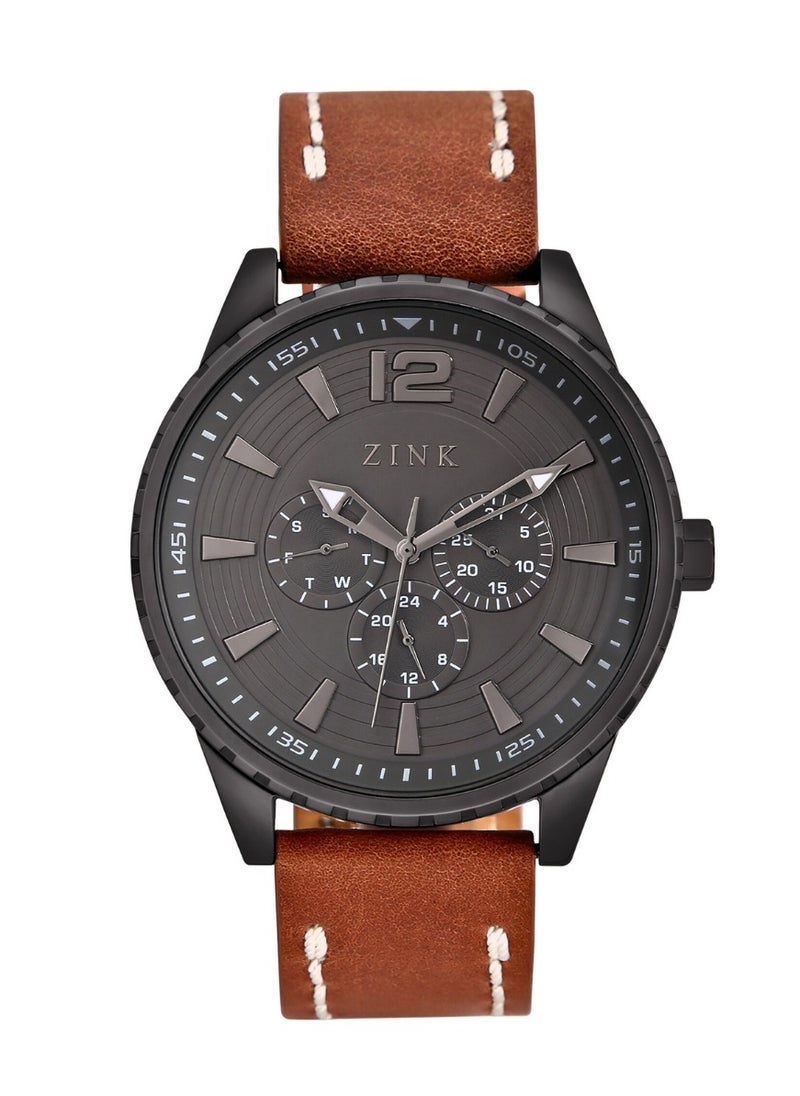 Zink ZINK ZK131G2LS-92 ELEGANCE TIMEPIECE - MODERN MEN'S WATCH WITH BROWN LEATHER BAND & BLACK DIAL  - Image 1