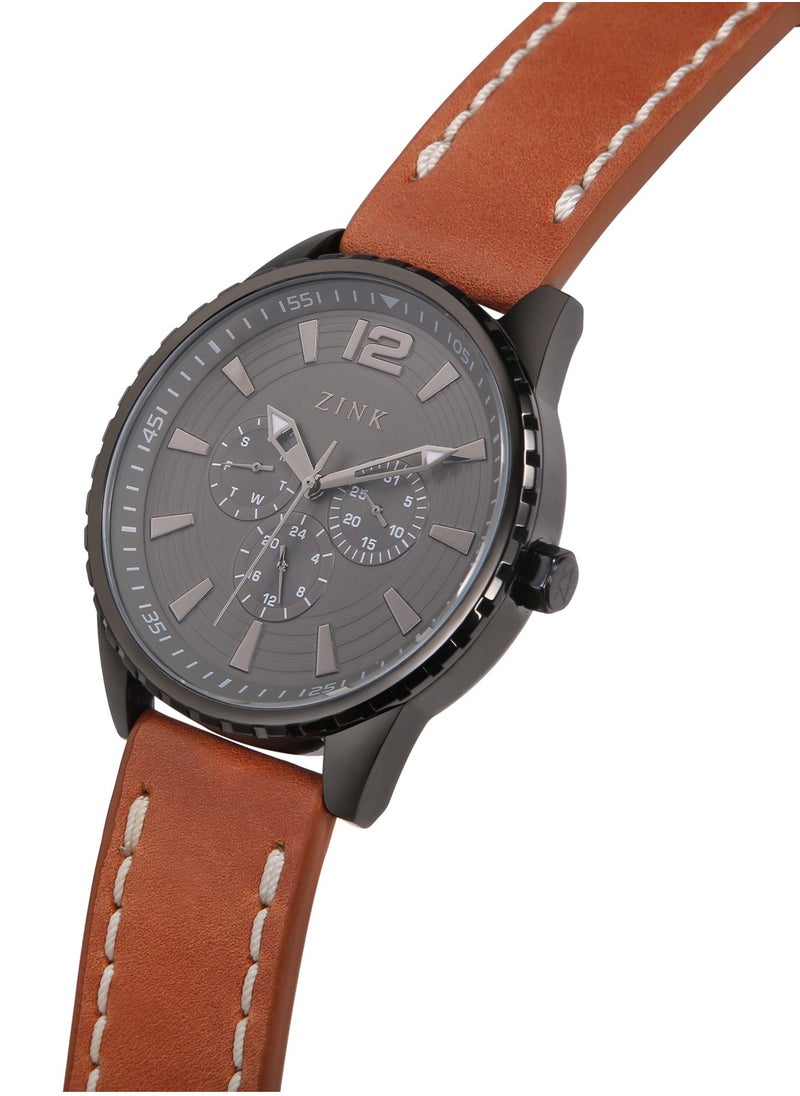 Zink ZINK ZK131G2LS-92 ELEGANCE TIMEPIECE - MODERN MEN'S WATCH WITH BROWN LEATHER BAND & BLACK DIAL  - Image 2