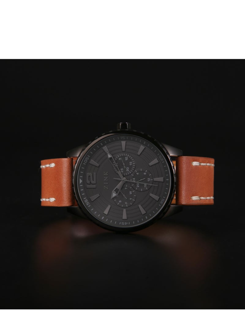 Zink ZINK ZK131G2LS-92 ELEGANCE TIMEPIECE - MODERN MEN'S WATCH WITH BROWN LEATHER BAND & BLACK DIAL  - Image 4