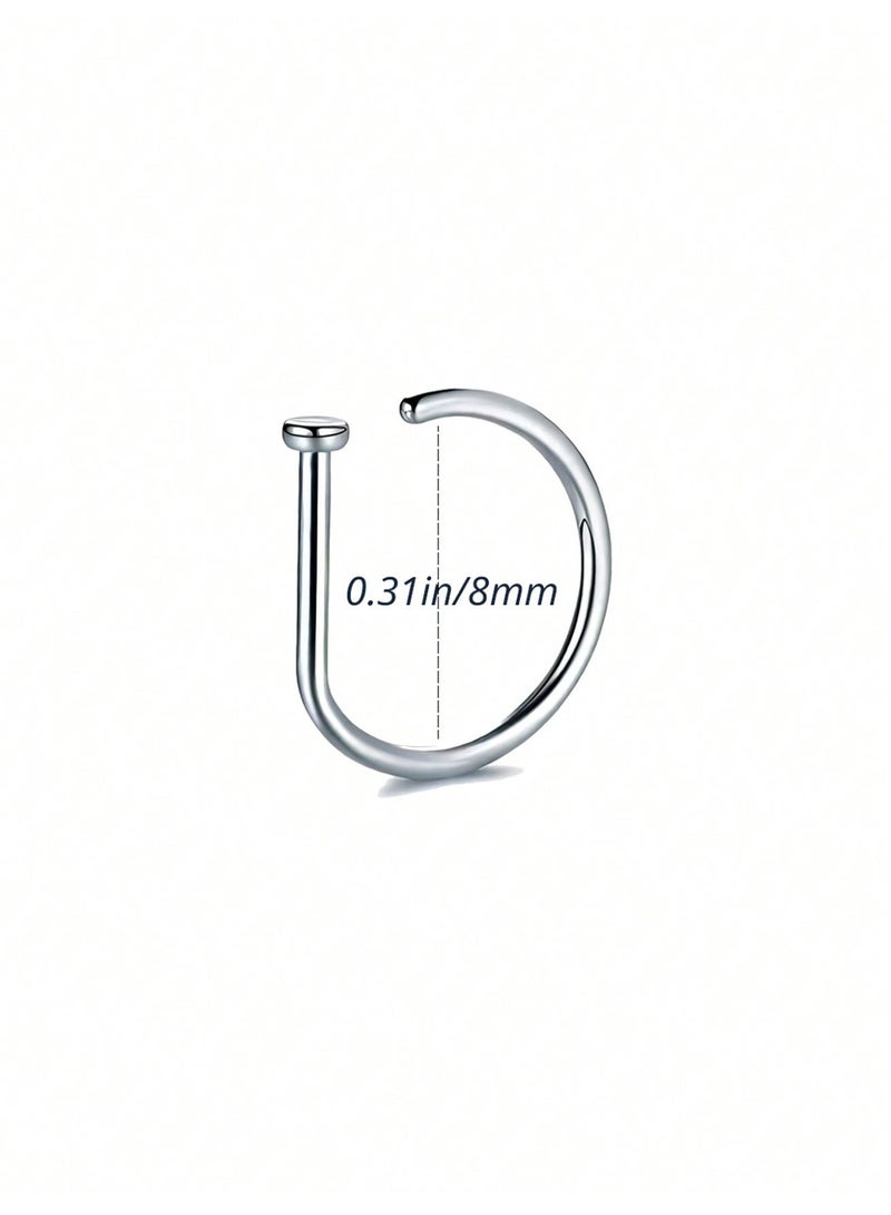 Fake Nose Rings 3-Piece Open Hoop Nose Piercing Set in Silver and Gold, Minimalist Nose Jewelry, 8 mm - Image 4