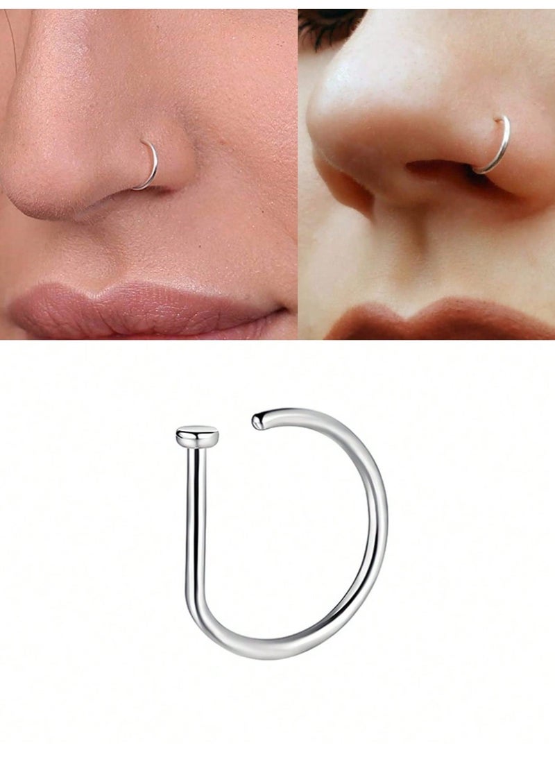 Fake Nose Rings 3-Piece Open Hoop Nose Piercing Set in Silver and Gold, Minimalist Nose Jewelry, 8 mm - Image 3