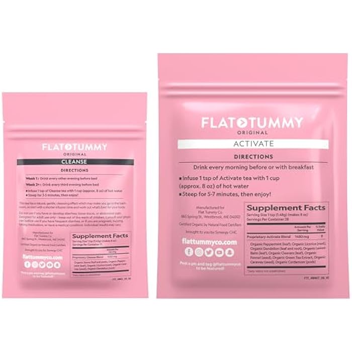Flat Tummy شاي البطن المسطح - برنامج من خطوتين لمدة 4 أسابيع - شاي ديتوكس لزيادة الطاقة وتقليل الانتفاخ* - تطهير طبيعي بالكامل مع الشاي الأخضر، بلسم الليمون، الهندباء، الشمر، والمزيد - دعم الهضم - Image 2