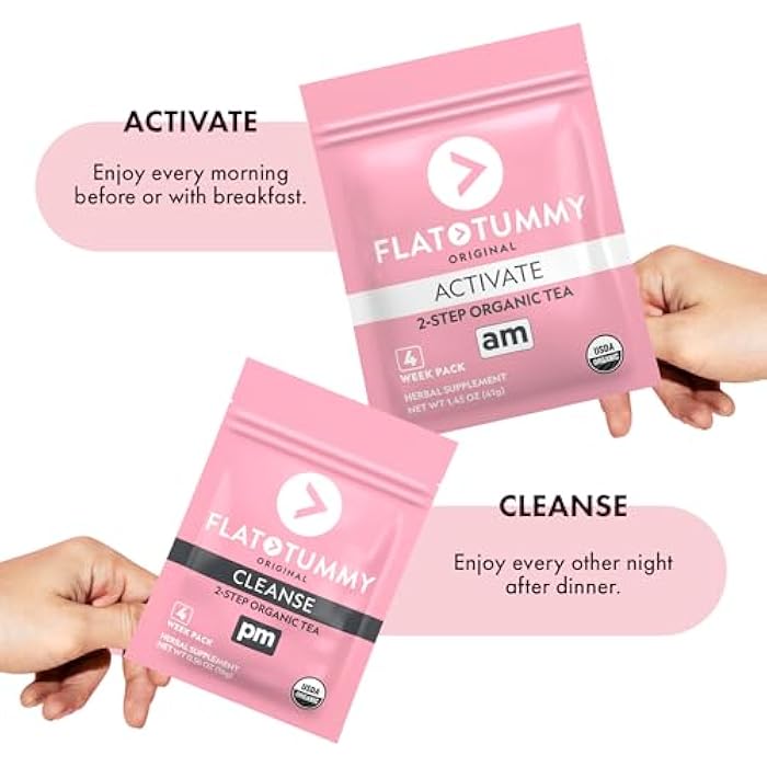 Flat Tummy شاي البطن المسطح - برنامج من خطوتين لمدة 4 أسابيع - شاي ديتوكس لزيادة الطاقة وتقليل الانتفاخ* - تطهير طبيعي بالكامل مع الشاي الأخضر، بلسم الليمون، الهندباء، الشمر، والمزيد - دعم الهضم - Image 3