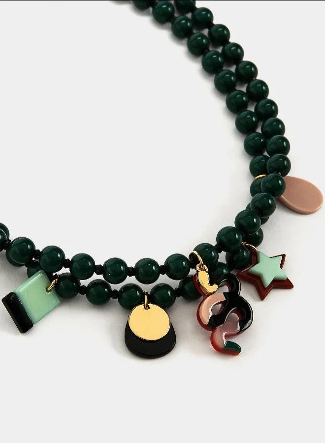 بارفوا عقد قصير من الخرز مع تعاويذ متعدد الألوان