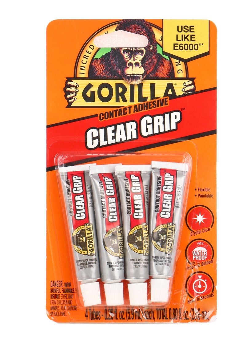 Gorilla Gorilla Clear Grip Contact Adhesive Minis, Waterproof, Four .2 Ounce Tubes, Clear,  - Image 1