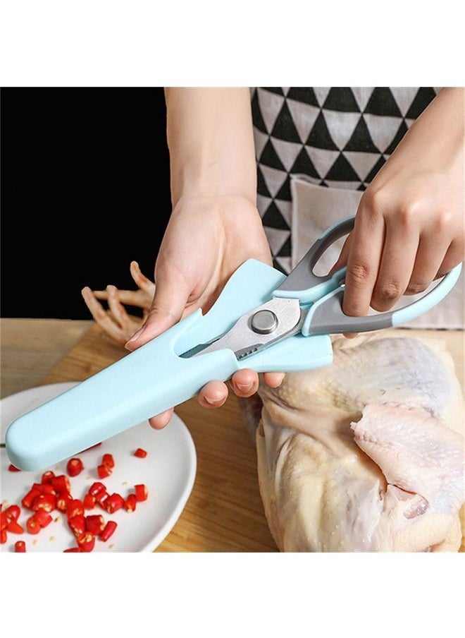 Multipurpose Kitchen Shears Kitchen Scissors, Sturdy Stainless Steel Heavy Duty Scissors with Sheath, Food Scissors for Meats Vegetables Herbs BBQ Chicken (Blue)