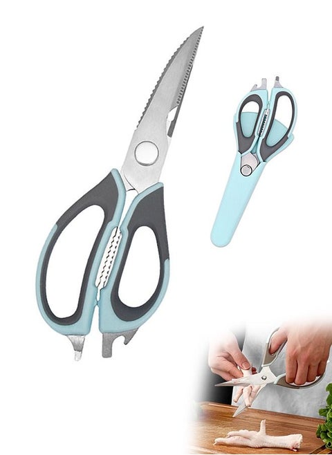 Multipurpose Kitchen Shears Kitchen Scissors, Sturdy Stainless Steel Heavy Duty Scissors with Sheath, Food Scissors for Meats Vegetables Herbs BBQ Chicken (Blue)
