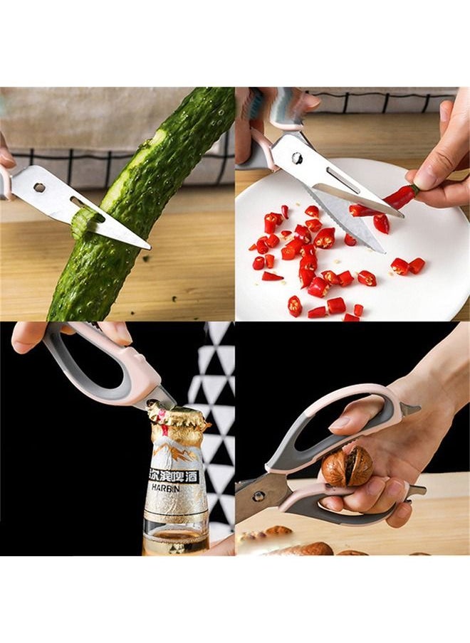 Multipurpose Kitchen Shears Kitchen Scissors, Sturdy Stainless Steel Heavy Duty Scissors with Sheath, Food Scissors for Meats Vegetables Herbs BBQ Chicken (Blue)