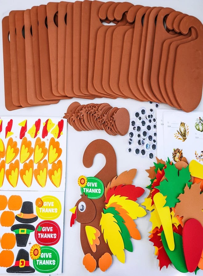 Winlyn 24 Sets Thanksgiving Turkey Doorknob Hanger Decorations Art Sets DIY Thanksgiving Craft Kits Fall Crafts Give Thanks Turkey Foam Stickers Arts and Crafts for Kids Party Classroom Activities - Image 5