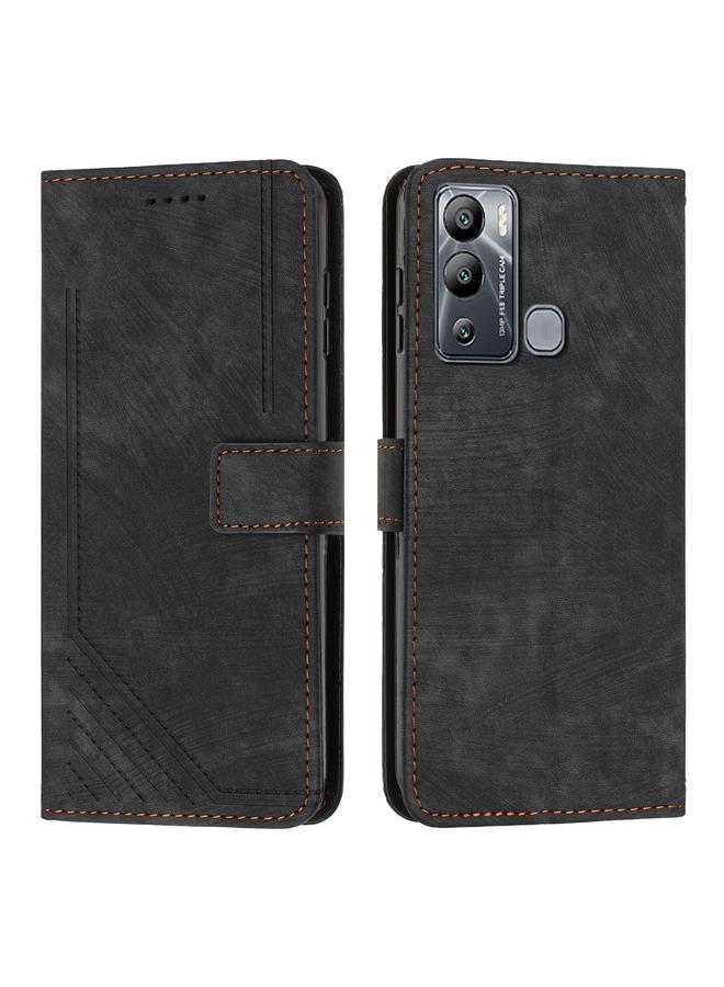 اس-توب جراب هاتف من الجلد بتصميم مخطط لهاتف Infinix Hot 12i مع حبل تعليق - Image 2