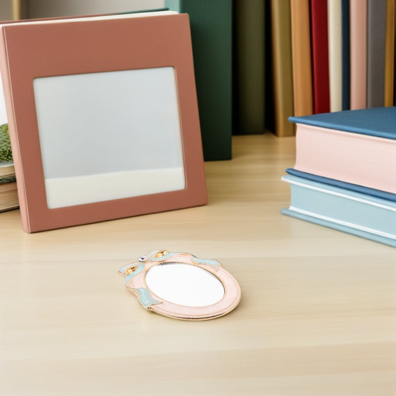 Vintage Pocket Makeup Mirror: Portable Mini Compact Mirror With Rhinestone Bowknot - Travel Size & Retro Style For Daily Use - Image 2