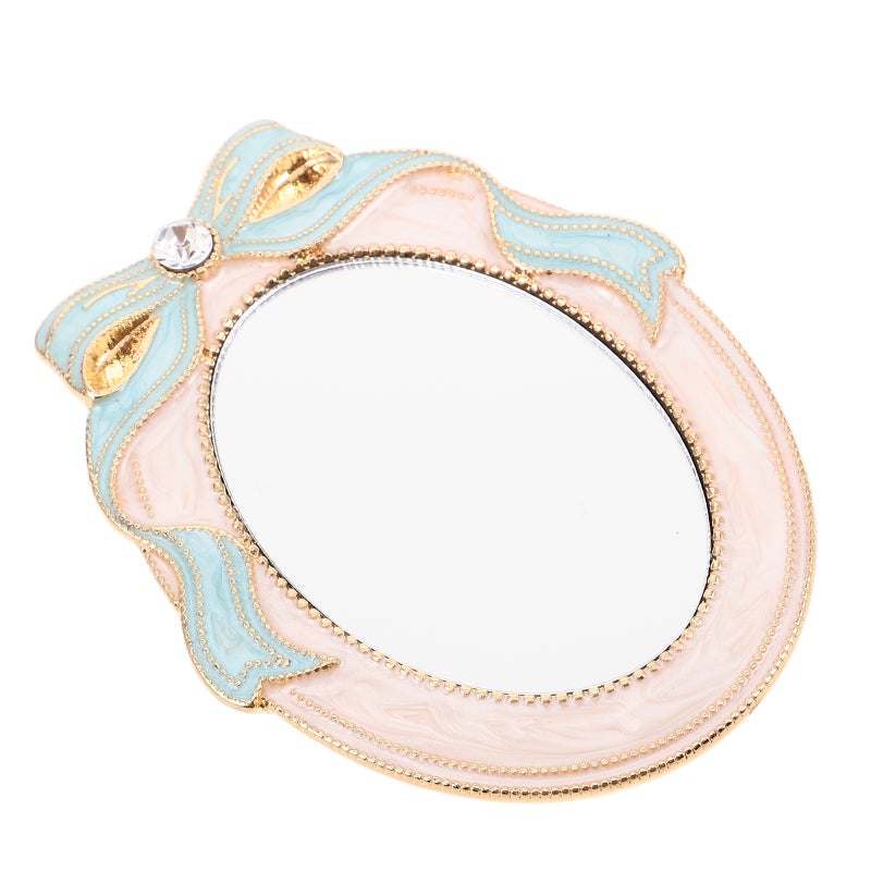 Vintage Pocket Makeup Mirror: Portable Mini Compact Mirror With Rhinestone Bowknot - Travel Size & Retro Style For Daily Use - Image 1