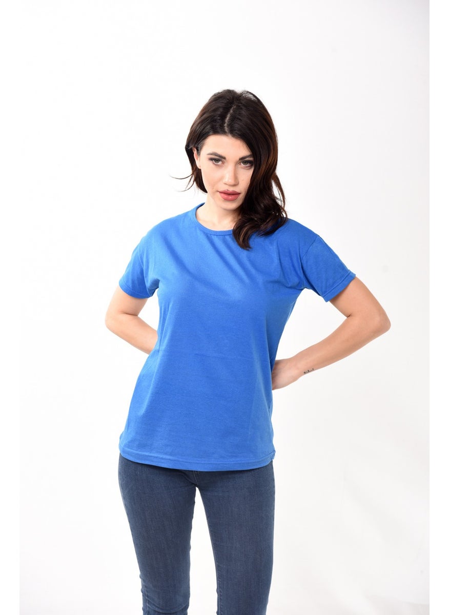Belifanti Collection Women's Basic Crew Neck Short Sleeve T-Shirt Saxe Blue  - Image 3