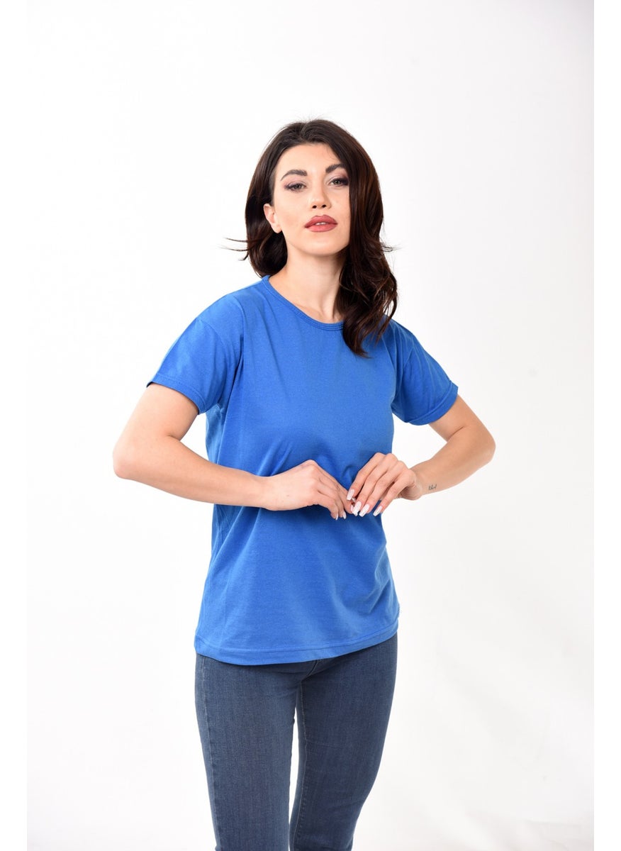 Belifanti Collection Women's Basic Crew Neck Short Sleeve T-Shirt Saxe Blue  - Image 2