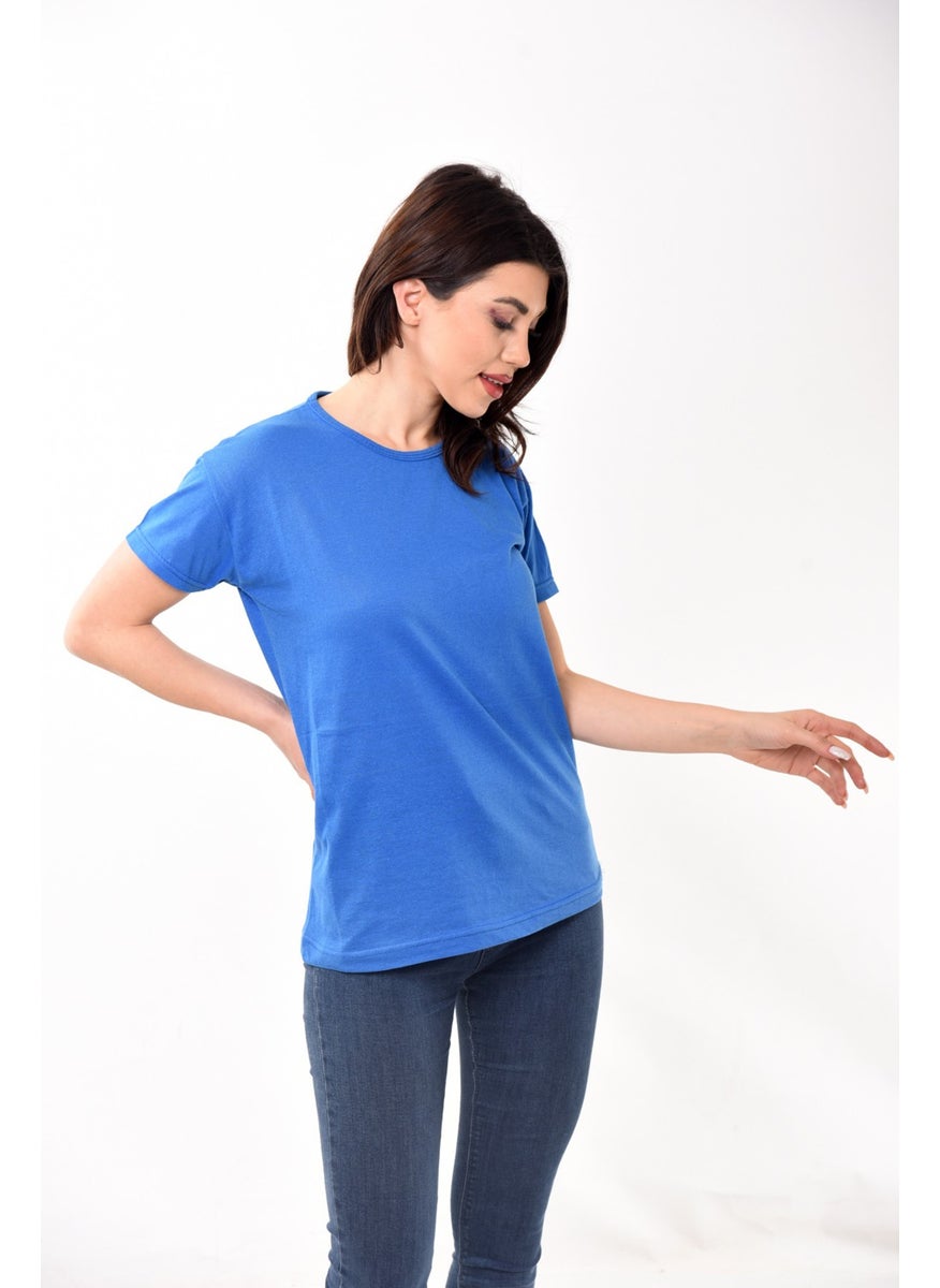Belifanti Collection Women's Basic Crew Neck Short Sleeve T-Shirt Saxe Blue  - Image 5