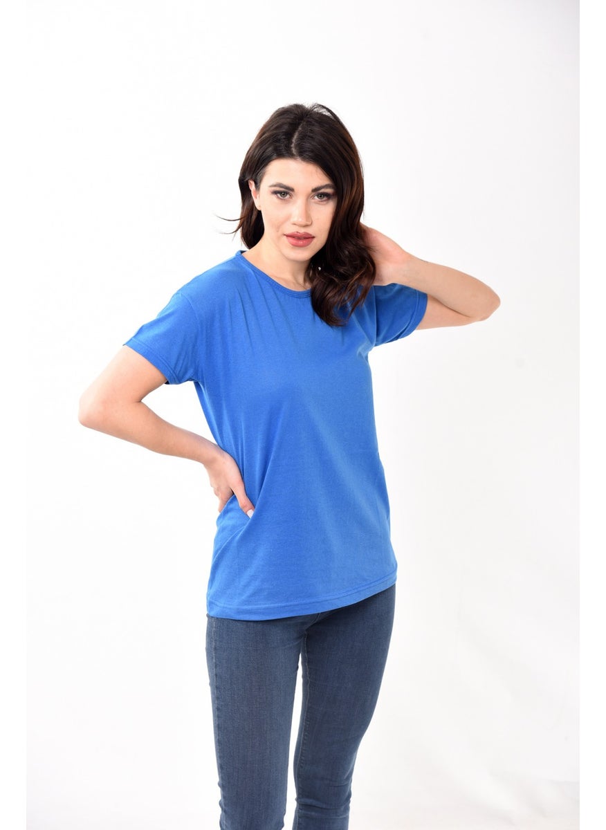 Belifanti Collection Women's Basic Crew Neck Short Sleeve T-Shirt Saxe Blue  - Image 4