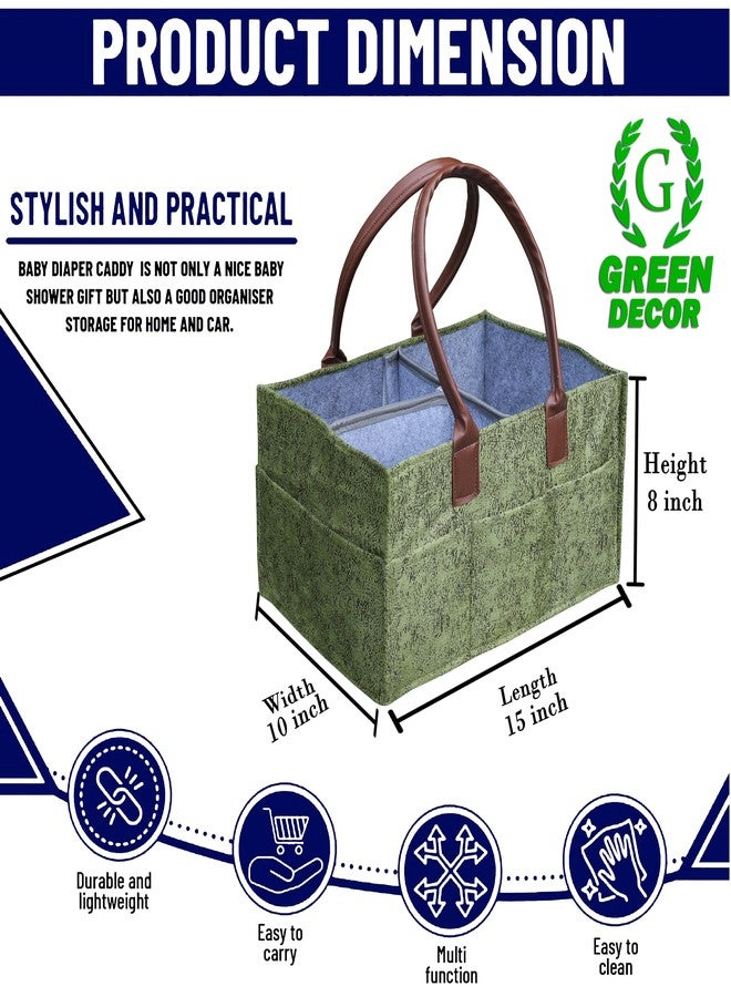 GREEN DECOR Non Woven Fabric Cute Diaper Caddy Bag with PU Leather Handle for Smart Mothers Baby Diaper Caddy Wipes Storage Organizers,Foldable and Portable(Polka Print Green-15X10X8 Inch) - Image 2