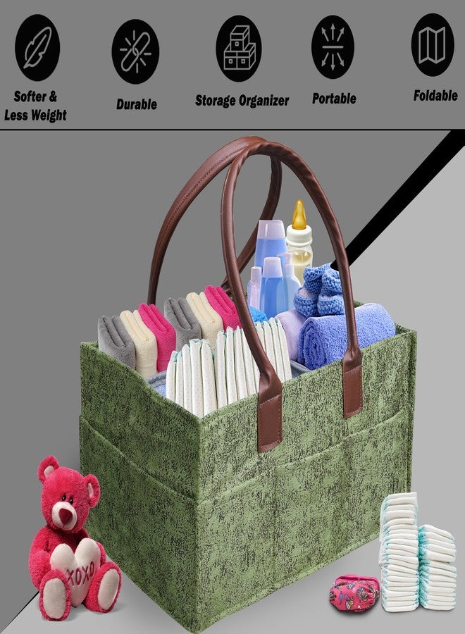 GREEN DECOR Non Woven Fabric Cute Diaper Caddy Bag with PU Leather Handle for Smart Mothers Baby Diaper Caddy Wipes Storage Organizers,Foldable and Portable(Polka Print Green-15X10X8 Inch) - Image 5