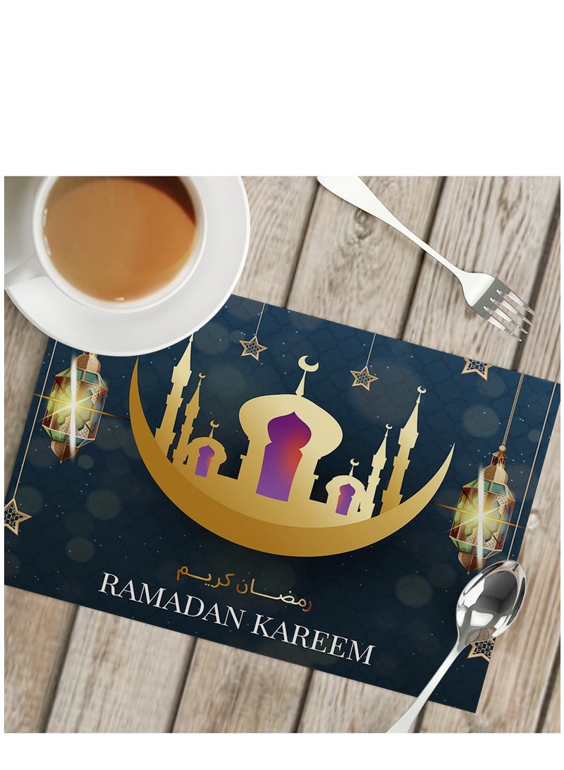 XiuWoo مفرش طاولة عيد مبارك قماش قطن جوت مزدوج الجوانب زينة عيد القمر والفوانيس مفرش طاولة لعيد رمضان عيد مبارك (42*32 سم) - Image 1