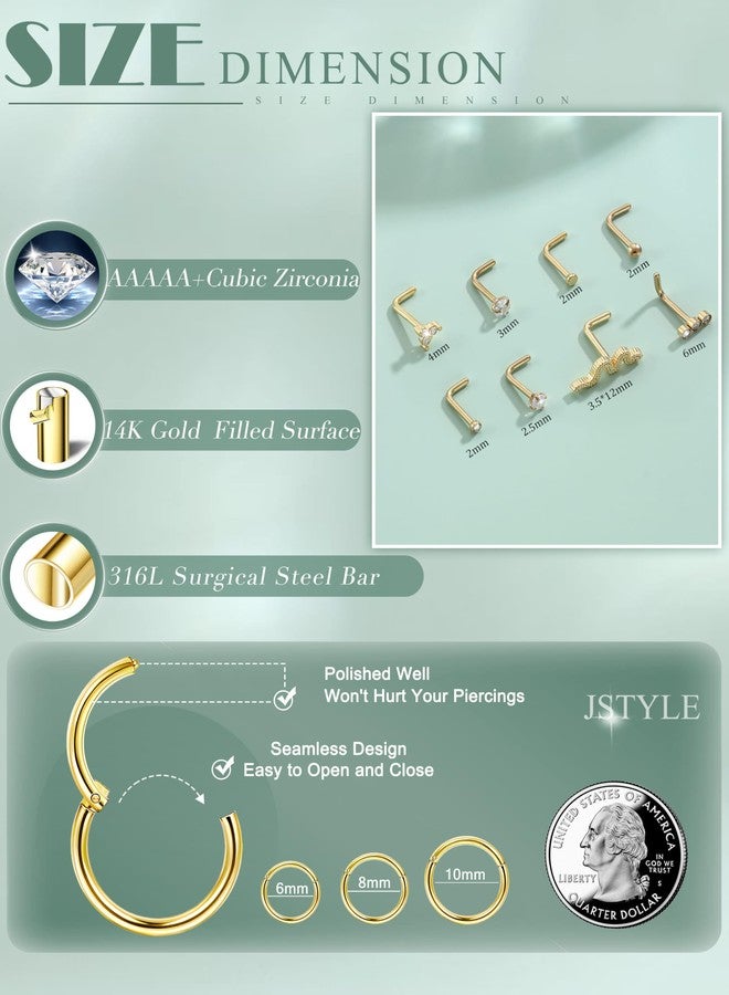 جي ستايل أقراط أنف Jstyle مقاس 18G، مصنوعة من الفولاذ الجراحي المقاوم للحساسية، بتصميم حلقي أنيق مرصع بالزركونيا المكعبة على شكل ثعبان وحرف L، متوفرة بأحجام 6/8/10 ملم. - Image 3