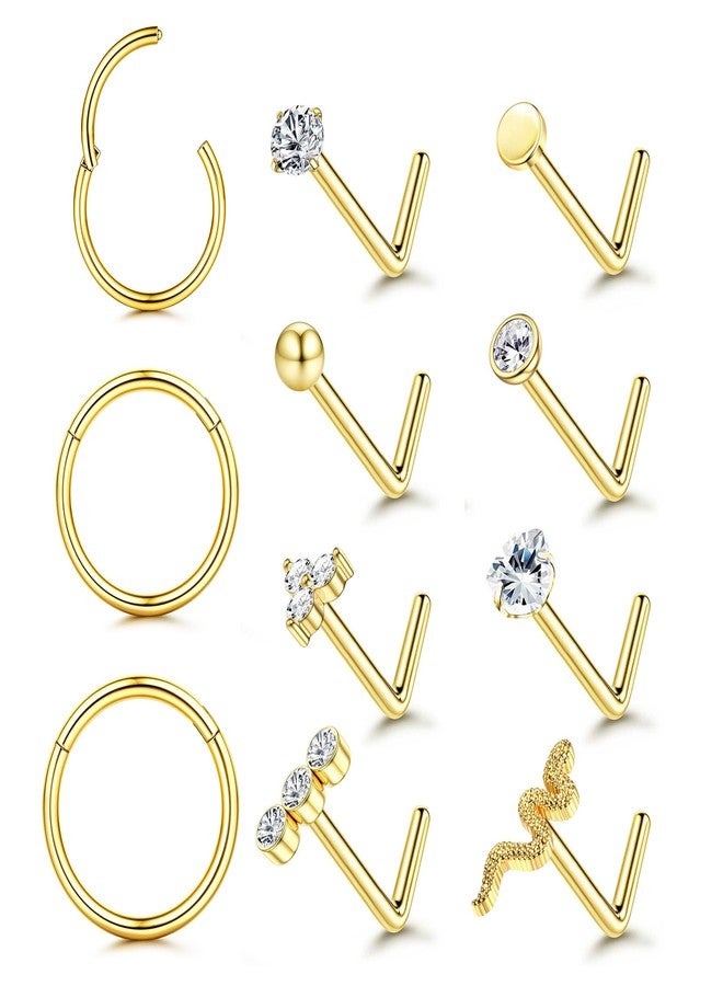 جي ستايل أقراط أنف Jstyle مقاس 18G، مصنوعة من الفولاذ الجراحي المقاوم للحساسية، بتصميم حلقي أنيق مرصع بالزركونيا المكعبة على شكل ثعبان وحرف L، متوفرة بأحجام 6/8/10 ملم. - Image 1