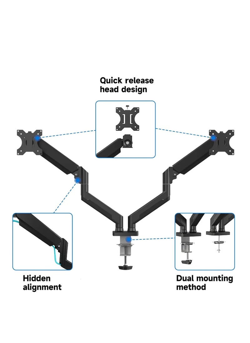 ELTRAZONE - Dual Monitor Mount Stand, Adjustable Monitor Stand, Articulating Gas Spring Monitor Arm, Monitor Desk Mount with Clamp and Grommet Base - Fits 13 to 32 Inch Computer Monitors - Image 1