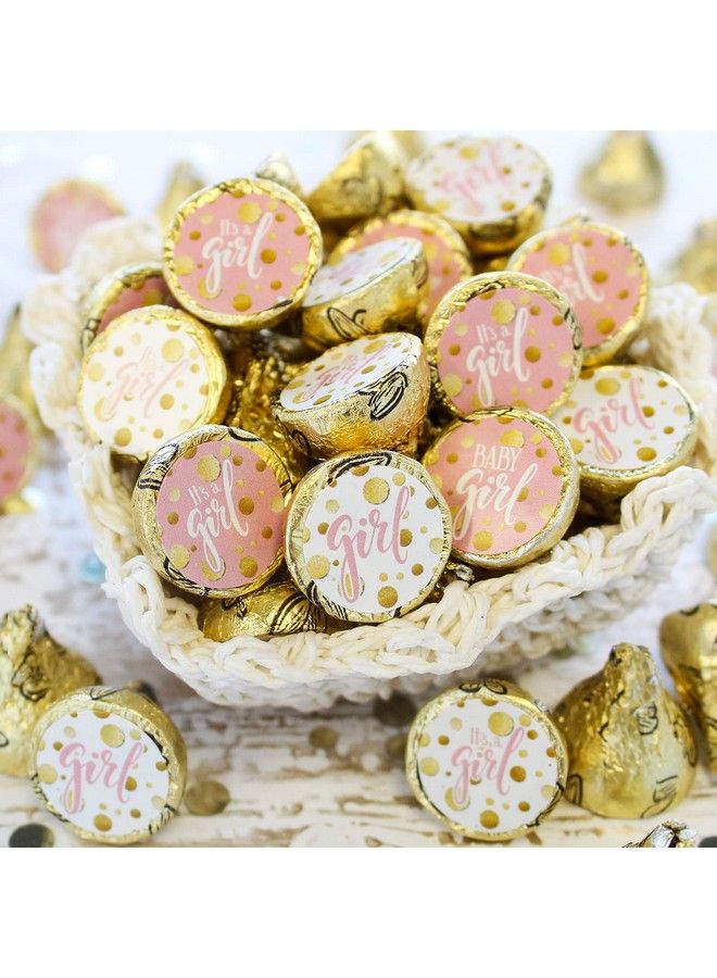 DISTINCTIVS ملصقات حفلة استقبال المولود أنثى باللونين الوردي والذهبي 180 ملصق - Image 3