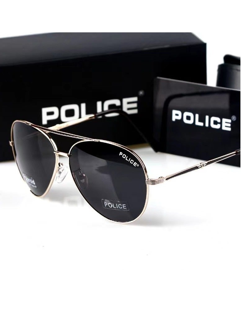 POLICE High Quality Men's Sun Polarized Glasses Cycling Sunglasses Black Frame with Grey Lenses - Image 1