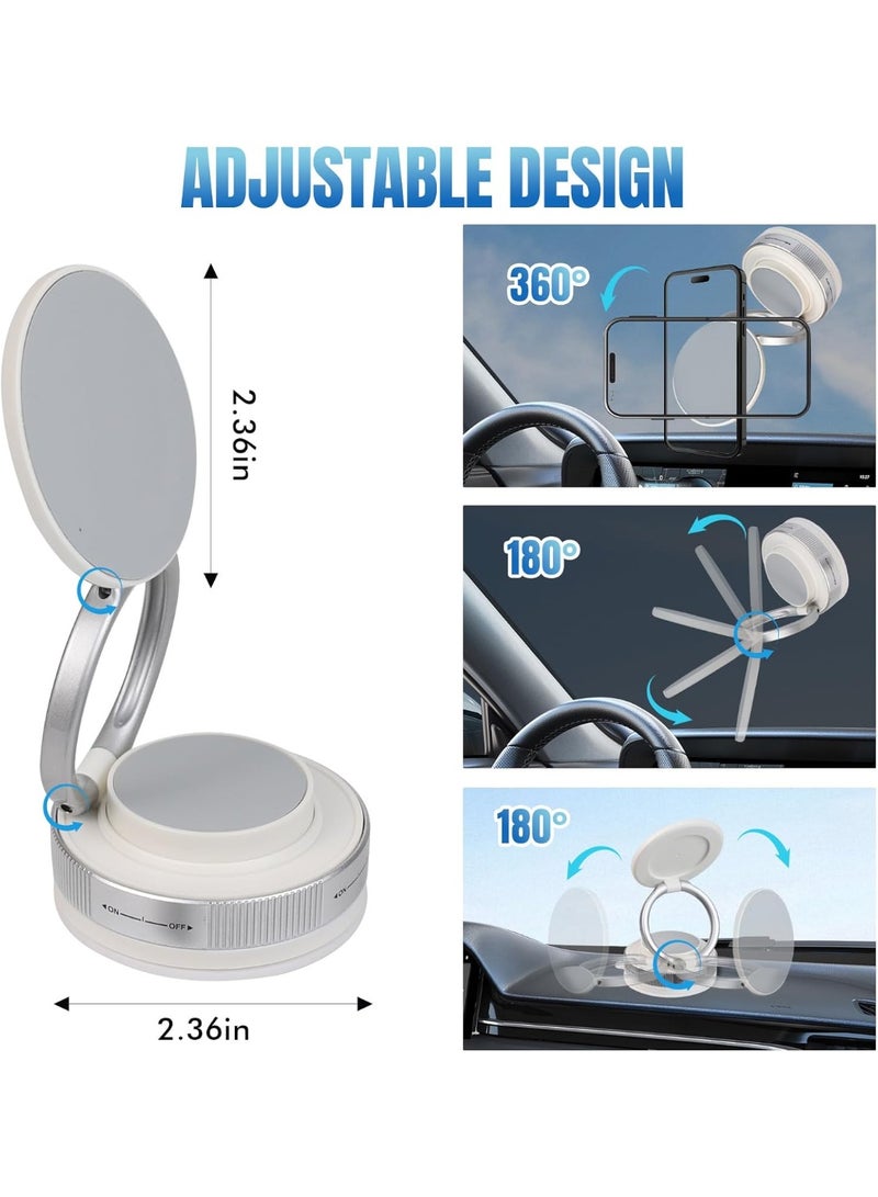 Vacuum Suction Magnetic Phone Holder, Foldable Retractable Car Cell Phone Holder with Suction Cup, 360° Adjustable Phones Mount for All Smartphones for Cars/Gyms/Mirrors/Smooth Surface (White) - Image 3