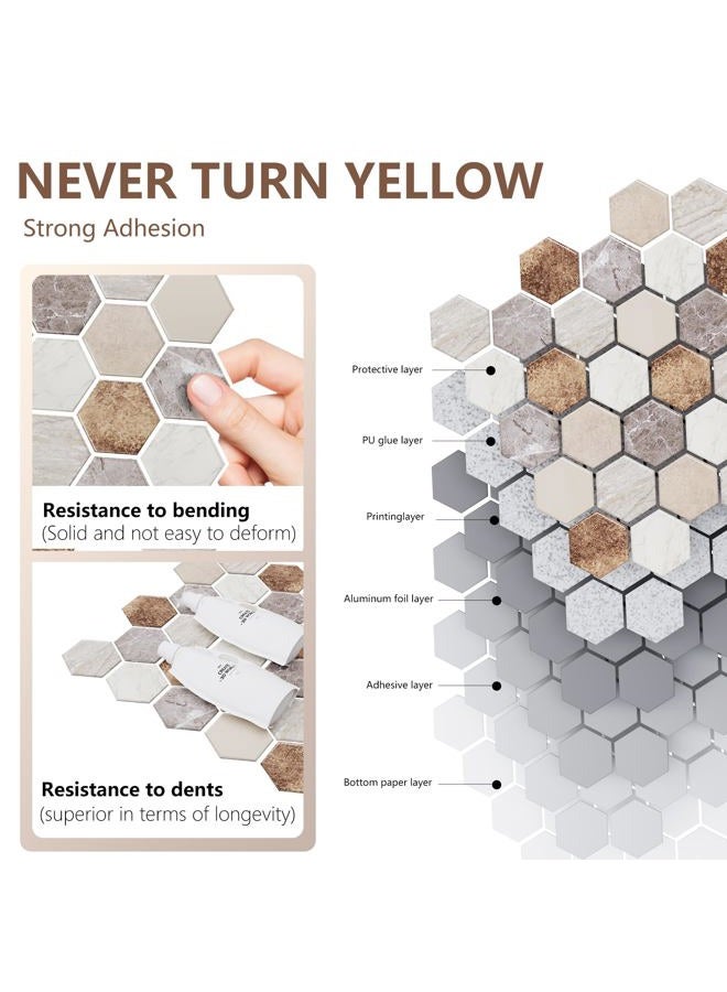 Bumoo Peel and Stick Backsplash Tile Hexagon Marble 12''x12'', Kitchen Wall Tile Self-Adhesive Brown Gray White Granite Pattern, 10-Sheet Waterproof Heat Resistant 3D Tile Sticker for Bathroom - Image 5