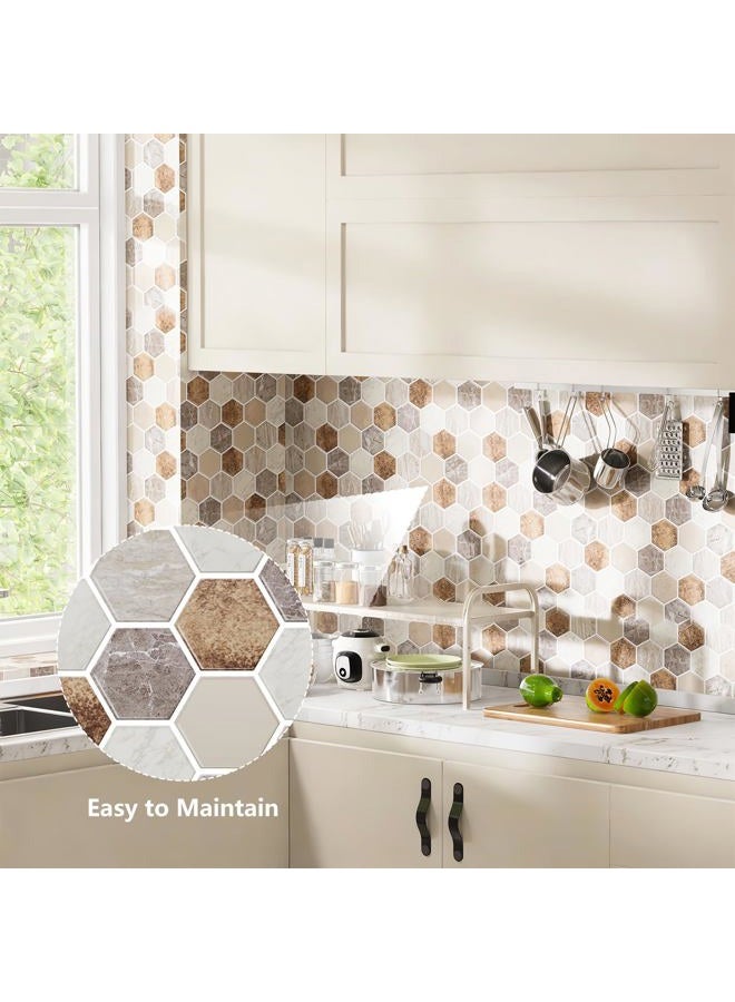 Bumoo Peel and Stick Backsplash Tile Hexagon Marble 12''x12'', Kitchen Wall Tile Self-Adhesive Brown Gray White Granite Pattern, 10-Sheet Waterproof Heat Resistant 3D Tile Sticker for Bathroom - Image 3
