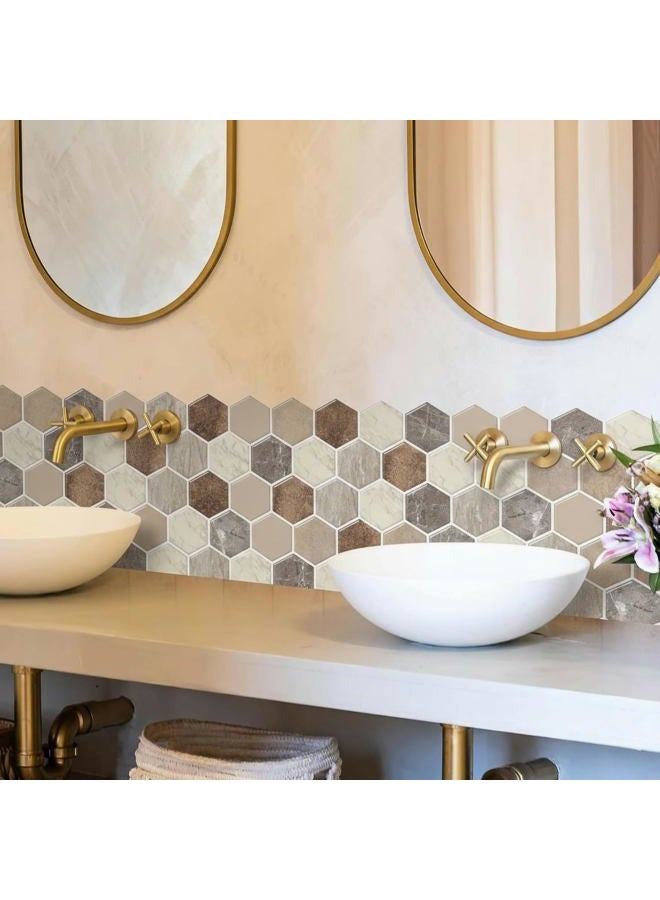 Bumoo Peel and Stick Backsplash Tile Hexagon Marble 12''x12'', Kitchen Wall Tile Self-Adhesive Brown Gray White Granite Pattern, 10-Sheet Waterproof Heat Resistant 3D Tile Sticker for Bathroom - Image 1