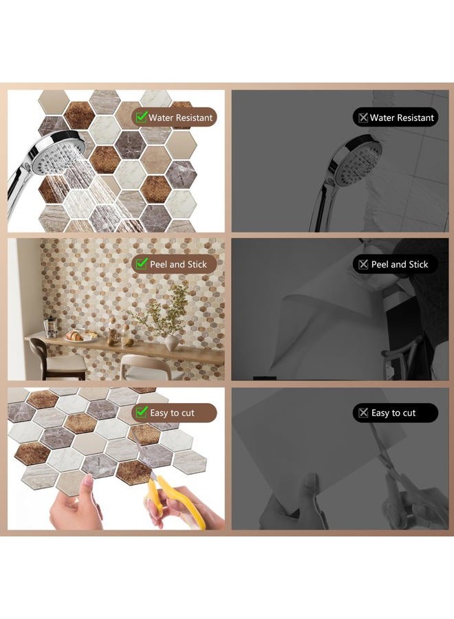 Bumoo Peel and Stick Backsplash Tile Hexagon Marble 12''x12'', Kitchen Wall Tile Self-Adhesive Brown Gray White Granite Pattern, 10-Sheet Waterproof Heat Resistant 3D Tile Sticker for Bathroom - Image 4