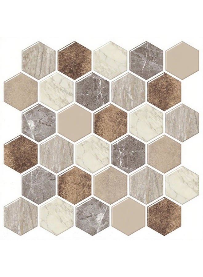 Bumoo Peel and Stick Backsplash Tile Hexagon Marble 12''x12'', Kitchen Wall Tile Self-Adhesive Brown Gray White Granite Pattern, 10-Sheet Waterproof Heat Resistant 3D Tile Sticker for Bathroom - Image 2