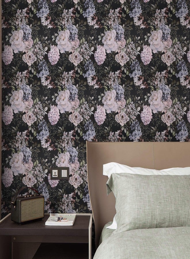TANONE Vintage Floral Peel and Stick Wallpaper, Purple Boho Flower Removable Contact Paper, Waterproof Self Adhesive Retro Vinyl Decor Wall Paper for Cabinet Bedroom Wall - Image 2