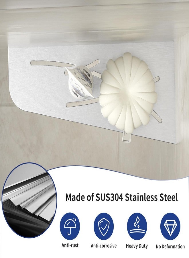 Bernkot Corner Shower Shelf 12" Brushed 304 Stainless Steel Quadrilateral Corner Shelves Recessed Bathroom Storage Shampoo Holder Organizer Kitchen Shelf Rack 2 Pack, No Drilling Needed - Image 4