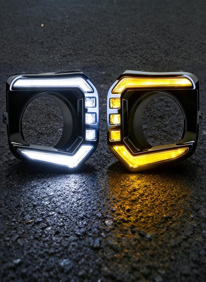 SINYATO INDUST مجموعة مصابيح ضباب LED ثلاثية الوظائف من سينياتو إندست لسيارات تويوتا تاكوما موديلات 2016-2023 (ليمتد/SR/SR5/تريل إيديشن)، مزودة بإضاءة نهارية مع إضاءة بدء تشغيل ديناميكية وإشارة انعطاف كهرمانية متدفقة، للصدام الأمامي، زوج واحد - Image 1