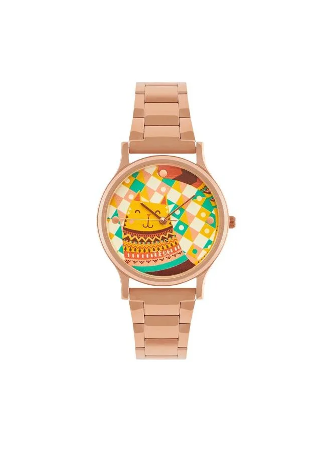 Chumbak Teal by Chumbak Carnival Cat Watch,Stainless Steel Link Strap