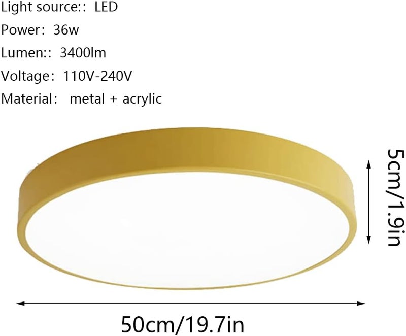 Ultra-Thin LED Ceiling Light Fixture - Dimmable Panel Light for Bedroom, Kitchen, and Hallway(Yellow,19.7in) - Image 2