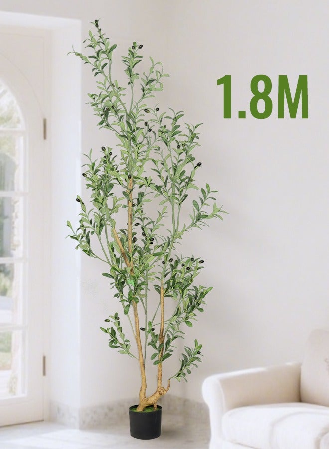 Generic Artificial Olive Tree - 180cm Lifelike Artificial Tree with Realistic Wood Trunk, Olive Fruits & Silk Leaves, No Maintenance Home Decor for Living Room, Office, Indoor Greenery  - Image 1
