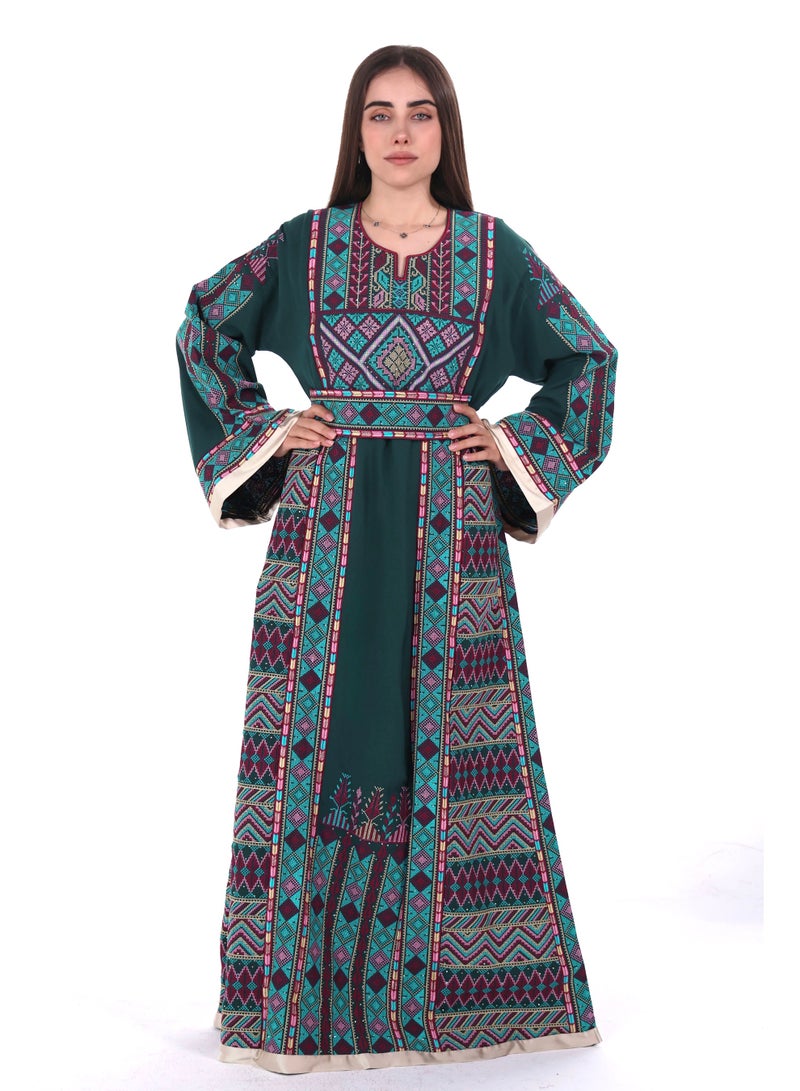 AL BENT AL SHARQIEH Women jalabiya dress- Embroidered Belted Kaftan Abaya - Image 1