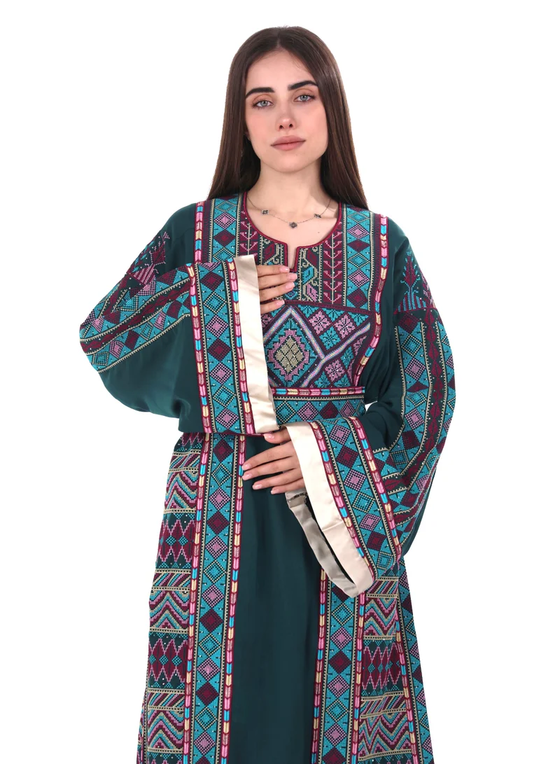 AL BENT AL SHARQIEH Women jalabiya dress- Embroidered Belted Kaftan Abaya