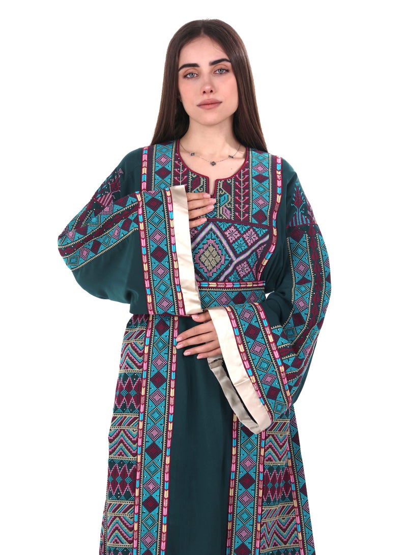 AL BENT AL SHARQIEH Women jalabiya dress- Embroidered Belted Kaftan Abaya - Image 2