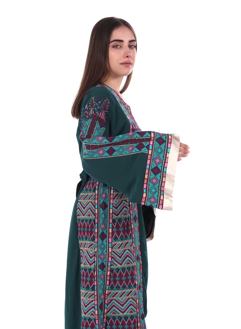 AL BENT AL SHARQIEH Women jalabiya dress- Embroidered Belted Kaftan Abaya - Image 4