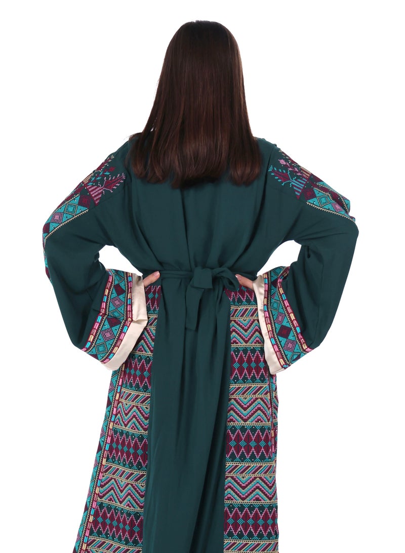 AL BENT AL SHARQIEH Women jalabiya dress- Embroidered Belted Kaftan Abaya - Image 5