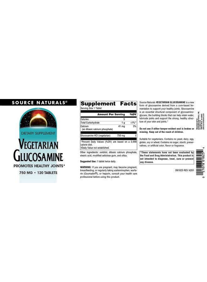 Source Naturals Vegetarian Glucosamine Promotes Healthy Joints 750 Mg Tablet 120 Count - Image 4