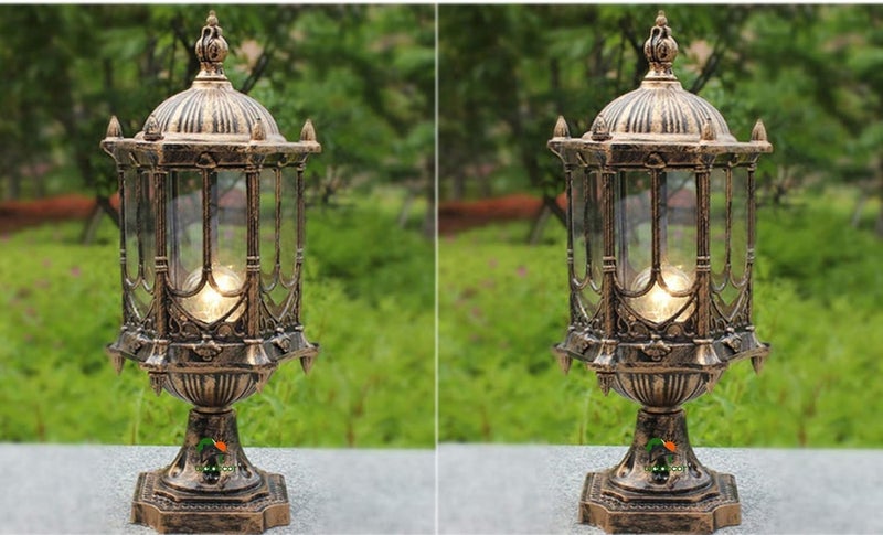 Weldecor Antique Outdoor Main Gate Light for HomeMetal Decorative Architectural Design Waterproof Rustproof for Garden Exterior Compound Wall Piller Pole Set of 2