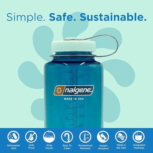 Nalgene Leak Proof Tritan BPA-Free Water Bottle - 32 oz Wide Mouth - Made in the USA for Outdoor Use & Daily Hydration (Green) - Image 2